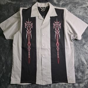 Casual Black and Gray Button Down Shirt with Geometric Design